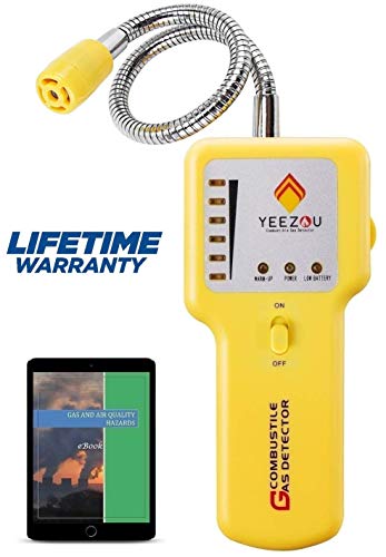 Y201 Propane and Natural Gas Leak Detector; Portable Gas Sniffer to Locate Gas Leaks of Combustible Gases like Methane, LPG, LNG, Fuel, Sewer Gas; w/ Flexible Sensor Neck, Sound & LED Alarm, eBook