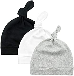 Durio Baby Hats Knot Baby Beanie Newborn Baby Boy Hat Soft Baby Girl Beanies Gifts for Baby Newborn Fall Winter Caps 3 Pack Black & White & Grey One Size Fits 0-6 Months