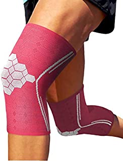 Sparthos Knee Compression Sleeves (Pair)  Support for Sports, Running, Joint Pain Relief  Knee Brace for Men and Women  Walking Cycling Football Tennis Basketball Hiking Workout Jogging (Pink-L)