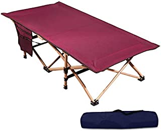 REDCAMP Extra Long Kids Cot for Camping, Sturdy Steel Folding Toddler Cot Bed for Travel Sleeping, Portable with Carry Bag, Wine Red 53x29