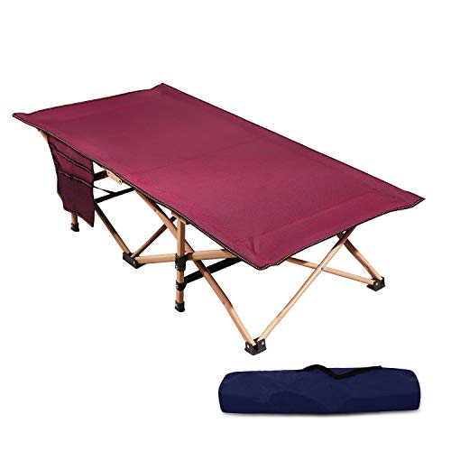 REDCAMP Extra Long Kids Cot for Camping, Sturdy Steel Folding Toddler Cot Bed for Travel Sleeping, Portable with Carry Bag, Wine Red 53x29