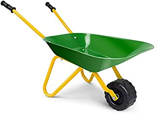 Costzon Kids Metal Wheelbarrow, Yard Rover Steel Tray, Metal Construction Toys Kart, Tote Dirt/Leaves/Tools in Garden for Toddlers, Green