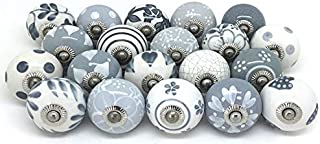 Artncraft Knobs Grey & White Cream Rare Hand Painted Ceramic Knobs Cabinet Drawer Pull Pulls (6 Knobs)