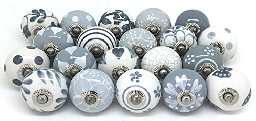 Artncraft Knobs Grey & White Cream Rare Hand Painted Ceramic Knobs Cabinet Drawer Pull Pulls (6 Knobs)