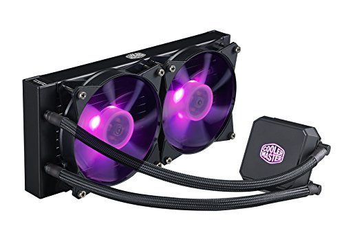 Cooler Master MasterLiquid LC240E RGB Close-Loop AIO CPU Liquid Cooler, 240mm Radiator, Dual Chamber RGB Pump, Dual MF120R RGB Fans w/ RGB Lighting Sync for AMD Ryzen/Intel 1151/2066