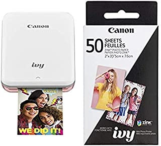 Canon IVY Mobile Mini Photo Printer through Bluetooth(R), Rose Gold AND Canon ZINK Photo Paper Pack, 50 Sheets