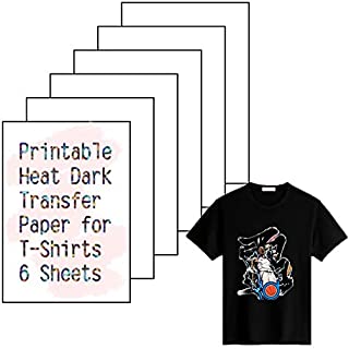 Heat Transfer Paper for Dark Fabric, Tshirt Printing Paper Printable Heat Transfer Paper Inkjet Printer Iron on HTV for Dark Fabrics or T-Shirts 8.5 x 11 inch (6 Sheets) Make Your own Custom T-Shirt