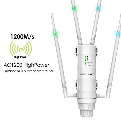 WAVLINK High Power Long Range Outdoor Wireless Access Point Weatherproof Dual Band 2.4+5G 1200Mbps Wi-Fi AP/WiFi Extender/Router 3 in 1, POE, Gigabit Port, No WiFi Dead Zones for Working from Home