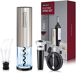 EZBASICS Electric Wine Bottle Opener kit Rechargeable Automatic Corkscrew contains Foil Cutter Vacuum Stopper and Wine Aerator Pourer with USB Charging Cable for Wine Lover 4-in-1 Gift Set