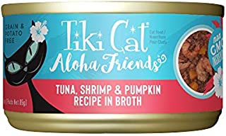 Tiki Cat Aloha Friends Grain-Free, Low-Carbohydrate Wet Food with Flaked Tuna for Adult Cats & Kittens, 3oz, 12 cans, Tuna, Shrimp & Pumpkin