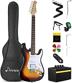 Donner DST-102S Solid Body 39 Inch Full Size Electric Guitar Kit Sunburst, Beginner Starter, with Amplifier, Bag, Capo, Strap, String, Tuner, Cable, Picks