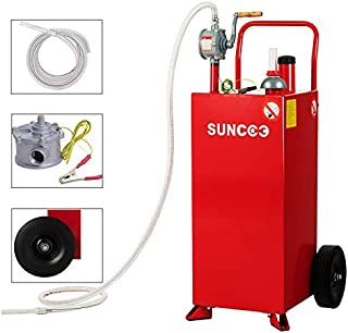 SUNCOO 30 Gallon Fuel Tank on Wheels, Portable Gas Caddy, Fuel Storage Tank with Pump, Long Kink Free Hose for ATVs, Cars, Mowers and Generators, Red