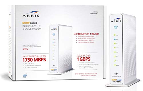 ARRIS Surfboard (24x8) DOCSIS 3.0 Cable Modem Plus AC1750 Dual Band Wi-Fi Router and Xfinity Telephone, 1 Gbps Max Speed, Certified for Comcast Xfinity Only (SVG2482AC) (Renewed)