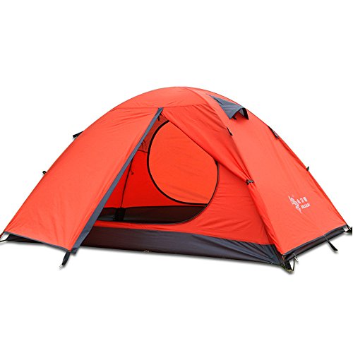 3-4 Season 2 3 Person Lightweight Backpacking Tent Windproof Camping Tent Awning Family Two Doors Double Layer with Aluminum rods Outdoor Camping Family Beach Hunting Hiking Travel (Orange-2 Person)