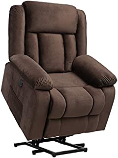 Power Lift Recliner Chair for Elderly with Massage and Heating, Velvet Lift Recliner Chair with USB Ports, 3 Positions and 2 Side Pockets for Living Room (Velvet-Brown)