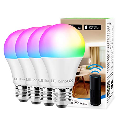 Smart WiFi Light Bulbs, LED Color Changing Lights, Works with Alexa & Google Home, RGBW 2700K-6500K, 60 Watt Equivalent, Dimmable with App, A19 E26, No Hub Required, 2.4GHz WiFi (4 Pack)