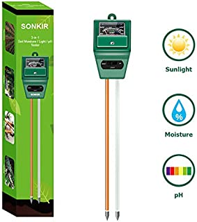 Sonkir Soil pH Meter, MS02 3-in-1 Soil Moisture/Light/pH Tester Gardening Tool Kits for Plant Care, Great for Garden, Lawn, Farm, Indoor & Outdoor Use (Green)