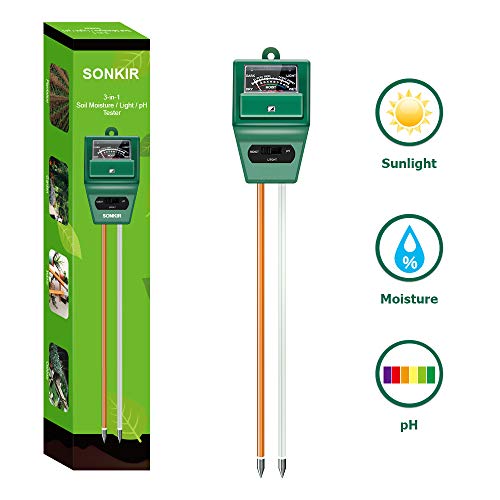 Sonkir Soil pH Meter, MS02 3-in-1 Soil Moisture/Light/pH Tester Gardening Tool Kits for Plant Care, Great for Garden, Lawn, Farm, Indoor & Outdoor Use (Green)