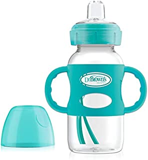 Dr. Brown's Options Wide-Neck Sippy Spout Baby Bottle with Silicone Handle, Turquoise, 9 Ounce