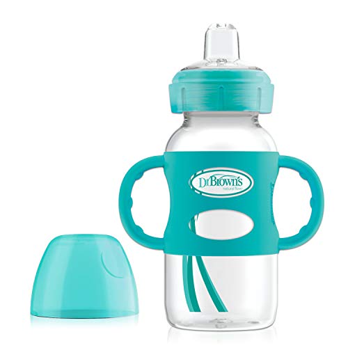 Dr. Brown's Options Wide-Neck Sippy Spout Baby Bottle with Silicone Handle, Turquoise, 9 Ounce