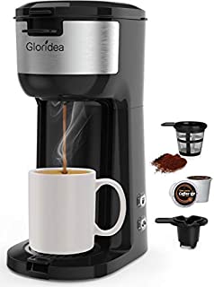 Single Serve K Cup Coffee Maker for K-Cup Pods and Ground Coffee, Compact Design Thermal Drip Instant Coffee Machine Brewer, 2 in 1 Strength Control and Self Cleaning Function by Gloridea