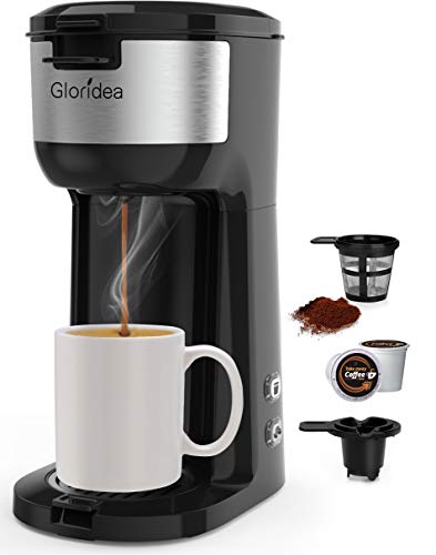 Single Serve K Cup Coffee Maker for K-Cup Pods and Ground Coffee, Compact Design Thermal Drip Instant Coffee Machine Brewer, 2 in 1 Strength Control and Self Cleaning Function by Gloridea