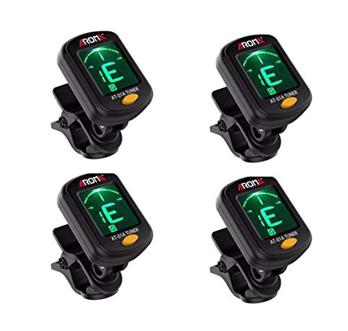 Clip On Guitar Tuner For All Instruments, Ukulele, Guitar, Bass, Mandolin, Violin, Banjo, Large Clear LCD Display For Guitar Tuner. 4pack