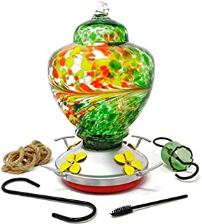 Hummingbird Feeder - HQ Blown Glass - High Capacity Nectar - Vibrant Colors Attract Hummingbirds - Free Mounting Kit (Emerald Green)