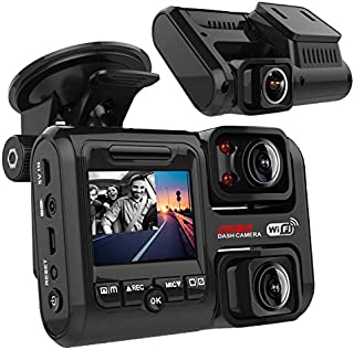 Pruveeo D30H Dash Cam with Infrared Night Vision and WiFi, Dual 1920x1080P Front and Inside, Dash Camera for Cars Truck Taxi