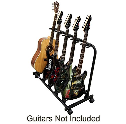 5 Guitar Rolling Cart Stand Pro Audio Stage, Studio or Display Rubber Divider Electric or Acoustic Guitar Holder