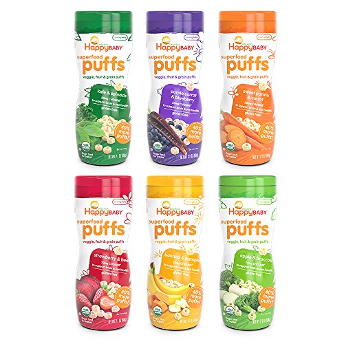 Happy Baby Organic Superfood Puffs Assortment Variety Packs 2.1 Ounce (Pack of 6)