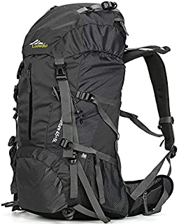 Loowoko Hiking Backpack 50L Travel Daypack Waterproof with Rain Cover for Climbing Camping Mountaineering (Black)