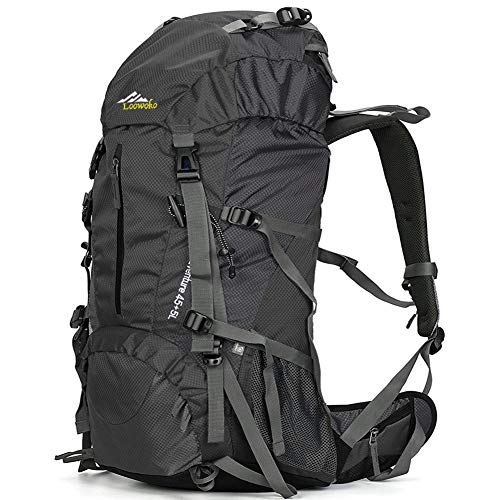 Loowoko Hiking Backpack 50L Travel Daypack Waterproof with Rain Cover for Climbing Camping Mountaineering (Black)