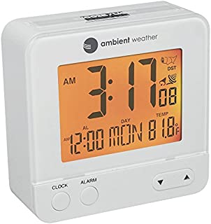 Ambient Weather RC-8300-WHITE Atomic Travel Compact Alarm Clock with Auto Night Light Feature