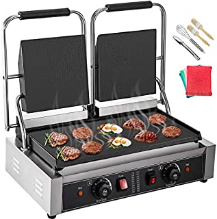 Happybuy 110V Commercial Sandwich Press Grill 3600W Electric Panini Maker Non-Stick 122°F-572°F Temp Control Double Flat Plates for Hamburgers Steaks, 22 x12, Silver+Black