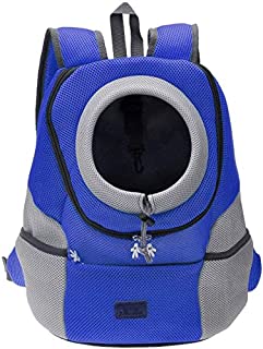 Mogoko Cat Dog Backpack Carrier, Puppy Pet Front Pack with Breathable Head Out Design and Double Mesh Padded Shoulder for Outdoor Travel Hiking (XL, Blue)