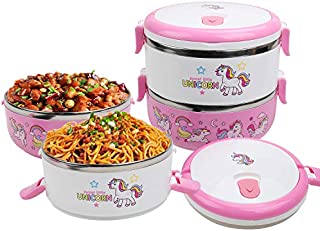 IAMGlobal 2 Tier Thermal Stainless Steel Lunch Bento Box, Unicorn Stackable Food Container, Food Jar, Kids School Lunch Containers, Girls Food Storage (50 oz)