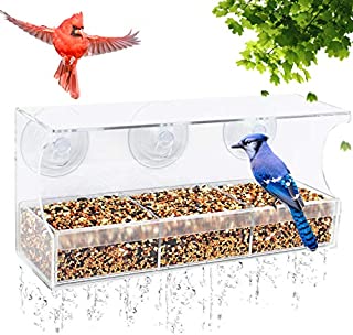 Remunkia Wild Bird Feeder Larger Capacity Sliding Seed Tray with Drain Holes Squirrel Proof Window Bird Feeder with Strong Suction Cups for All Season Bird Watching Great Gift