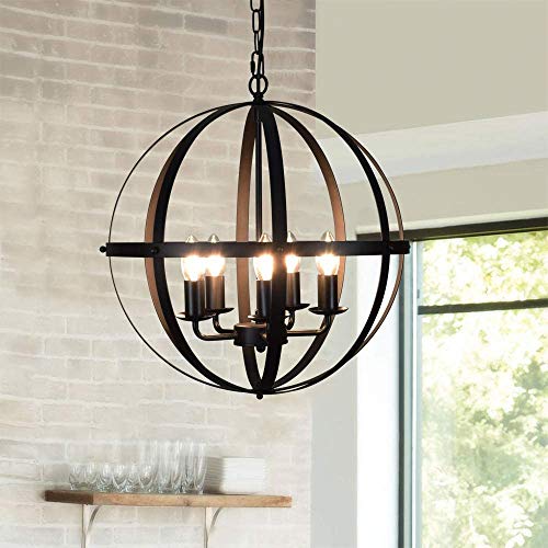 DLLT Pendant Light Metal, 5-Light Globe Pendant Lighting, Adjustable Hanging Ceiling Chandelier Light Flush Mount for Kitchen, Dining Room, Living Room, Hallway, Bedroom, Entryway, E12-Matte Black