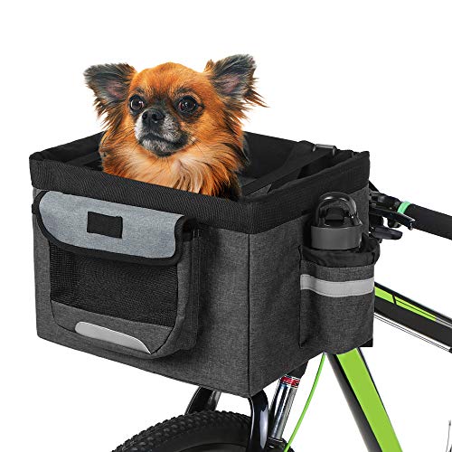 Lixada Bike Basket,Folding Pet Cat Dog Carrier Front Removable Bicycle Handlebar Basket Quick Release Easy Install Detachable Cycling Bag Mountain Picnic Shopping,Max Bearing 22 lbs
