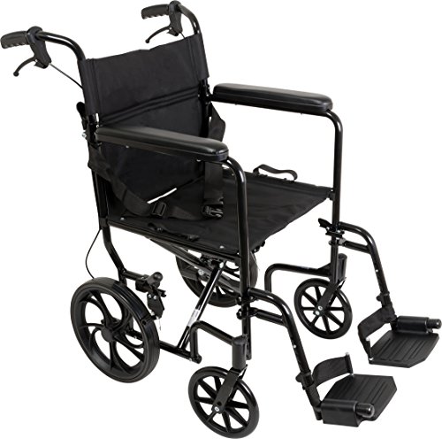 ProBasics Aluminum Transport Wheelchair With 19 Inch Seat - Foldable Wheel Chair For Transporting And Storage  12-inch Rear Wheels For Smoother Ride, 300 LB Weight Capacity