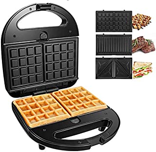 KotiCidsin Sandwich Maker-2 Waffle Maker, Sandwich Grill, 750-Watts, 3-in-1 Detachable Non-stick Coating, LED Indicator Lights, Cool Touch Handle, Anti-Skid Feet, Black 3