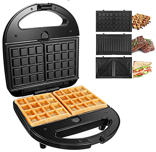 KotiCidsin Sandwich Maker-2 Waffle Maker, Sandwich Grill, 750-Watts, 3-in-1 Detachable Non-stick Coating, LED Indicator Lights, Cool Touch Handle, Anti-Skid Feet, Black 3