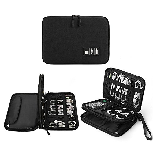 Electronics Organizer, Jelly Comb Electronic Accessories Cable Organizer Bag Waterproof Travel Cable Storage Bag for Charging Cable, Cellphone, Mini Tablet (Up to 7.9'') and More (All Black)