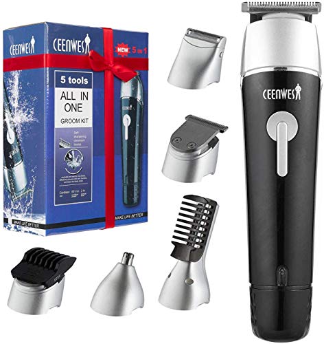 CEENWES Updated Version 5 in 1 Waterproof Mans Grooming Kit Hair Clippers Professional Beard Trimmer Dual Shaver Rechargeable Body Trimmer Nose Hair Trimmer Cordless Precision Trimmer