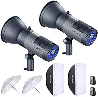 Neewer 600W Battery Powered Outdoor Studio Flash Strobe Lighting Kit:(2)VISION4 Monolight with 2.4G System,(2)Translucent White Umbrella,(2)Rectangular Softbox for Video Shooting Location Photography