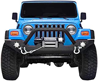 LEDKINGDOMUS Rock Crawler Front Bumper Compatible for 87-06 Jeep Wrangler YJ and TJ with Winch Plate, LED Lights Heavy Duty (Textured Black)