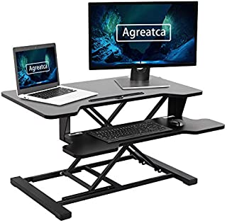 Agreatca Standing Desk 32 Inches| Sit Stand Height Adjustable Desk Converter Riser Home Office Computer Workstation Tabletop with Keyboard Tray for Laptop and Monitor, Black