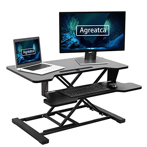 Agreatca Standing Desk 32 Inches| Sit Stand Height Adjustable Desk Converter Riser Home Office Computer Workstation Tabletop with Keyboard Tray for Laptop and Monitor, Black