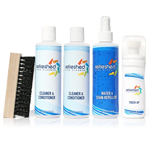 Refreshed Shoe Cleaning Kit - 2X Cleaning Solution, 1x Stain Repellent, 1x White Shoe Cleaner Paint, 1x Brush - Easily Clean Suede, Leather, Nubuck, Canvas and Mesh Shoes - Complete Shoe Cleaner Kit